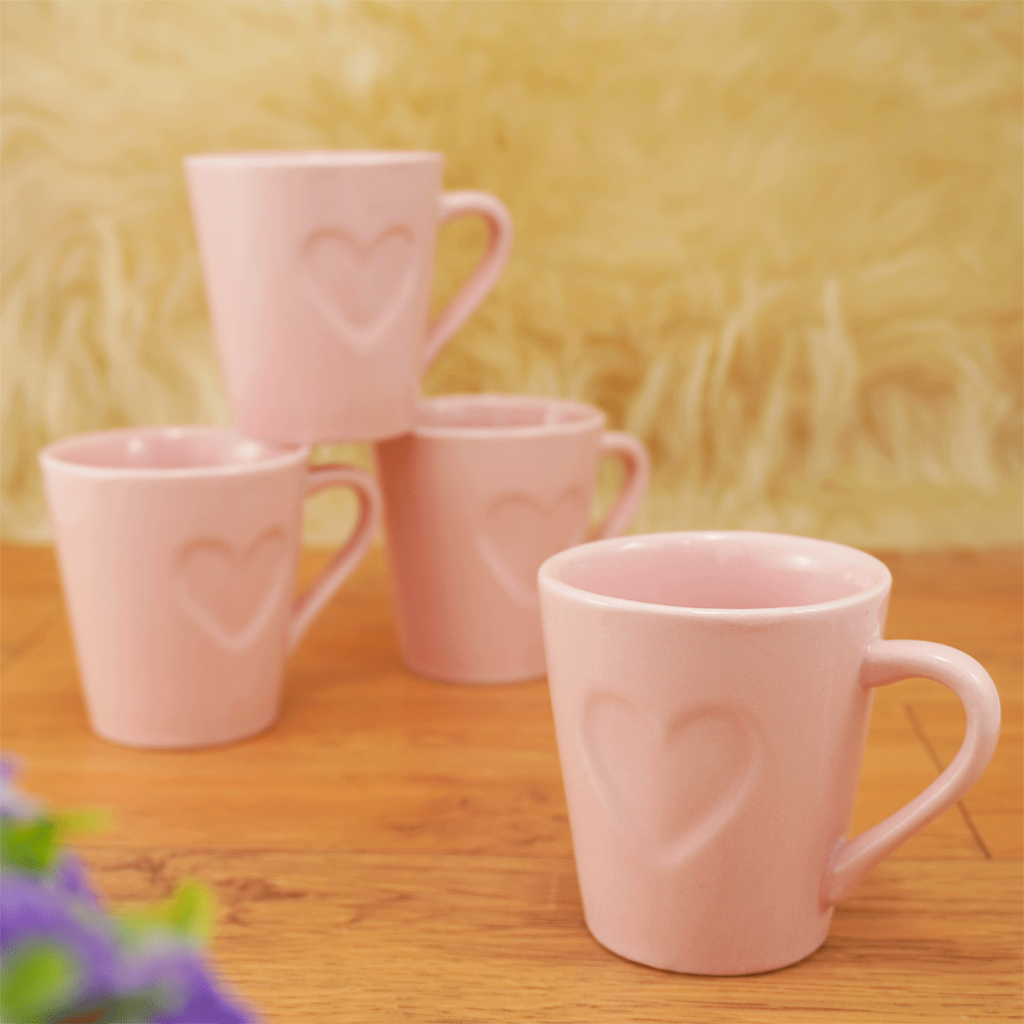 Kit 4 Xícaras Café Coração Relevo 120ml – Porcelana Rosa Charmosa Presente Cesta Café