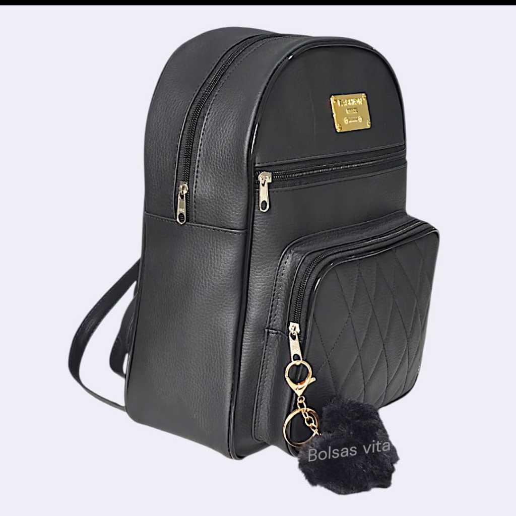 Mochila Feminina Moda Impermeável Bolsa Casual Faculdade Trabalho Resistente + Chaveiro Pompom