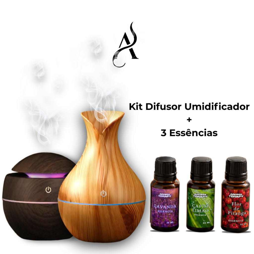 Umidificador De Ar + 3 Essências Hidrossolúvel | Difusor de Ambiente 200ml | + Essências 20ml Brinde