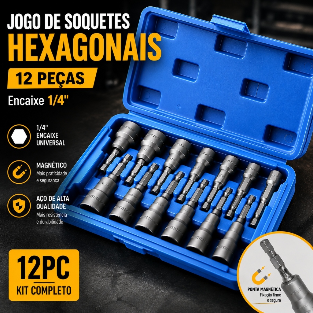 Kit De 12pçs Pontas Bits Soquetes Tipo Cachimbo Magnéticos 8-1/4mm Em Aço P/ Parafusadeira Ferramenta Profissional