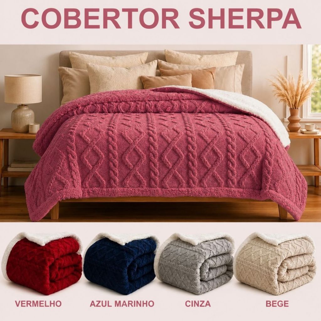 Cobertor Manta Casal Cama Dupla Face Grosso Frio Coberta 2,10x1,80 Sherpa Inverno Fofinho Quentinho
