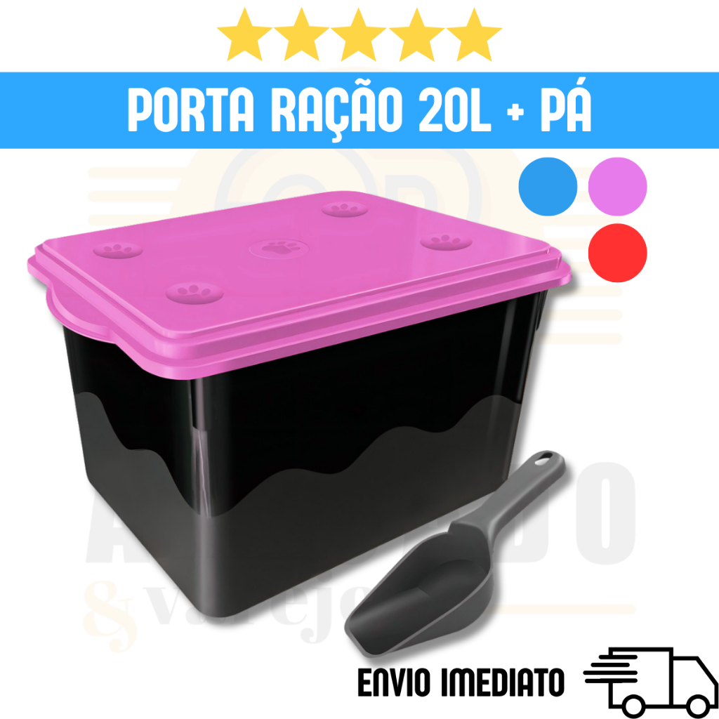 Container Porta Ração 20L c/ Pá Dosadora | Até 10kg | Guarda Rações Caixa Organizadora Mec Pet