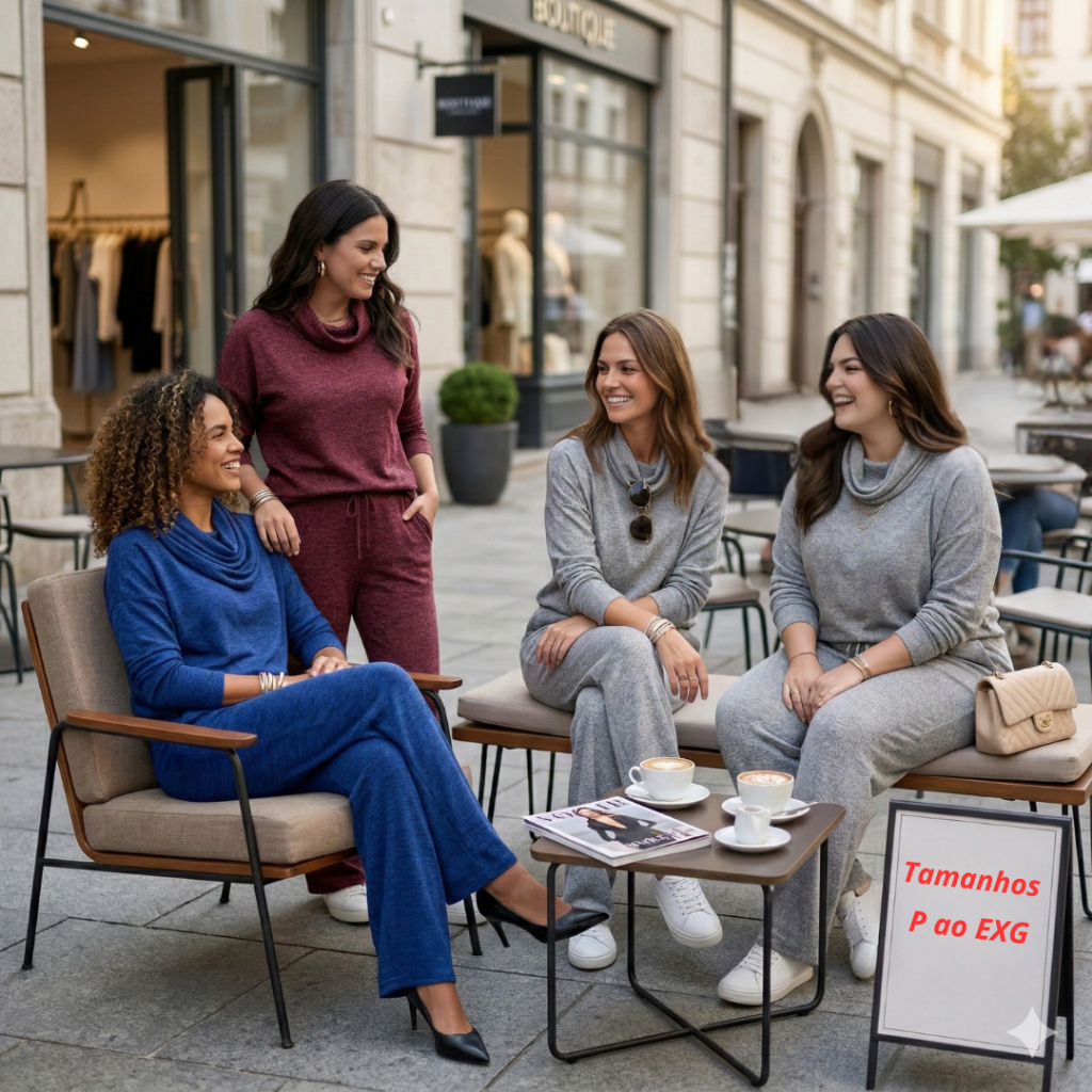 Conjunto Lanzinha Feminino Inverno Quentinho Elegante  Blusa Gola Boba e Calça Pantalona2