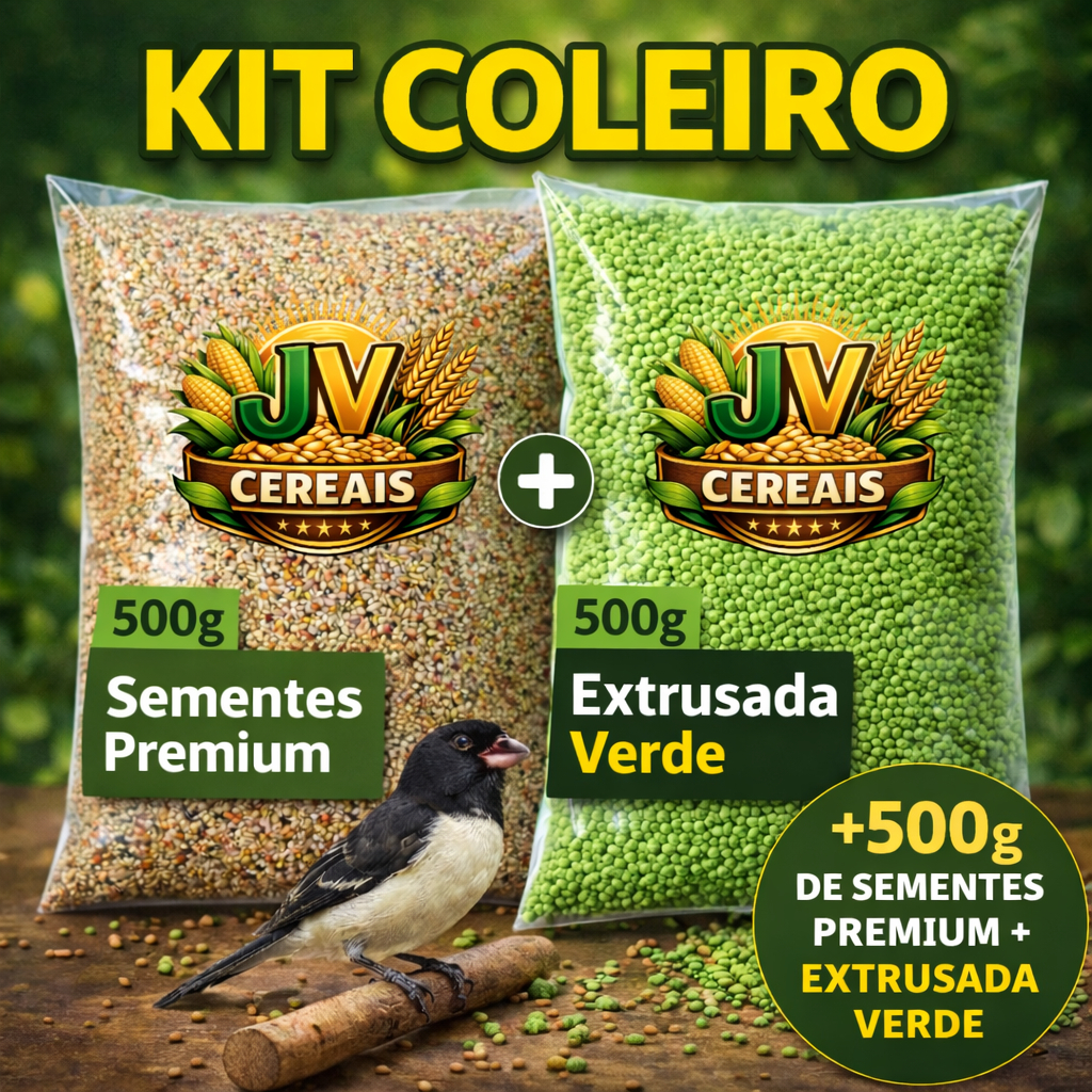 Kit Coleiro 1kg – 500g Sementes Premium + 500g Extrusada Verde | Alimento para Coleiro e Papa-Capim