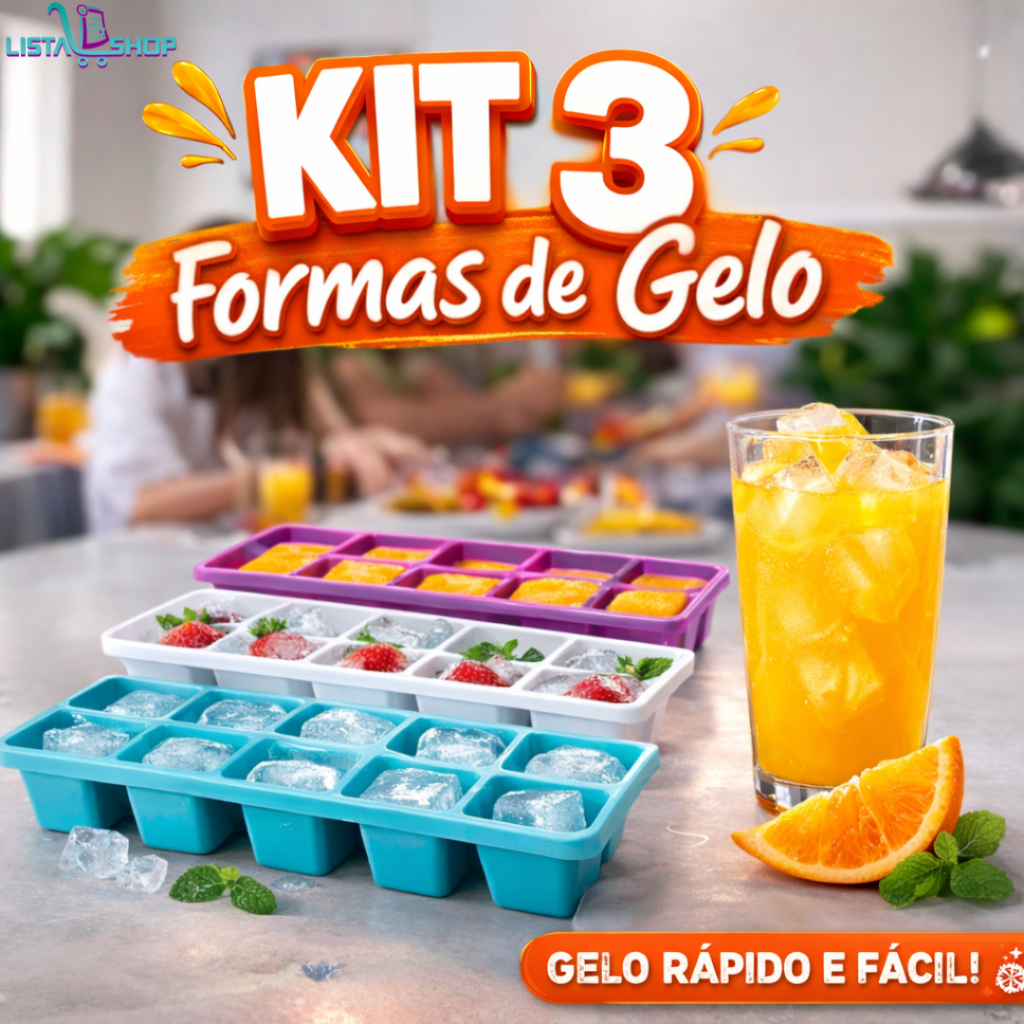 Kit 3 Formas de Gelo 12 Cubos em Plástico Resistente | Forma para Freezer Geladeira Bebidas e Sucos