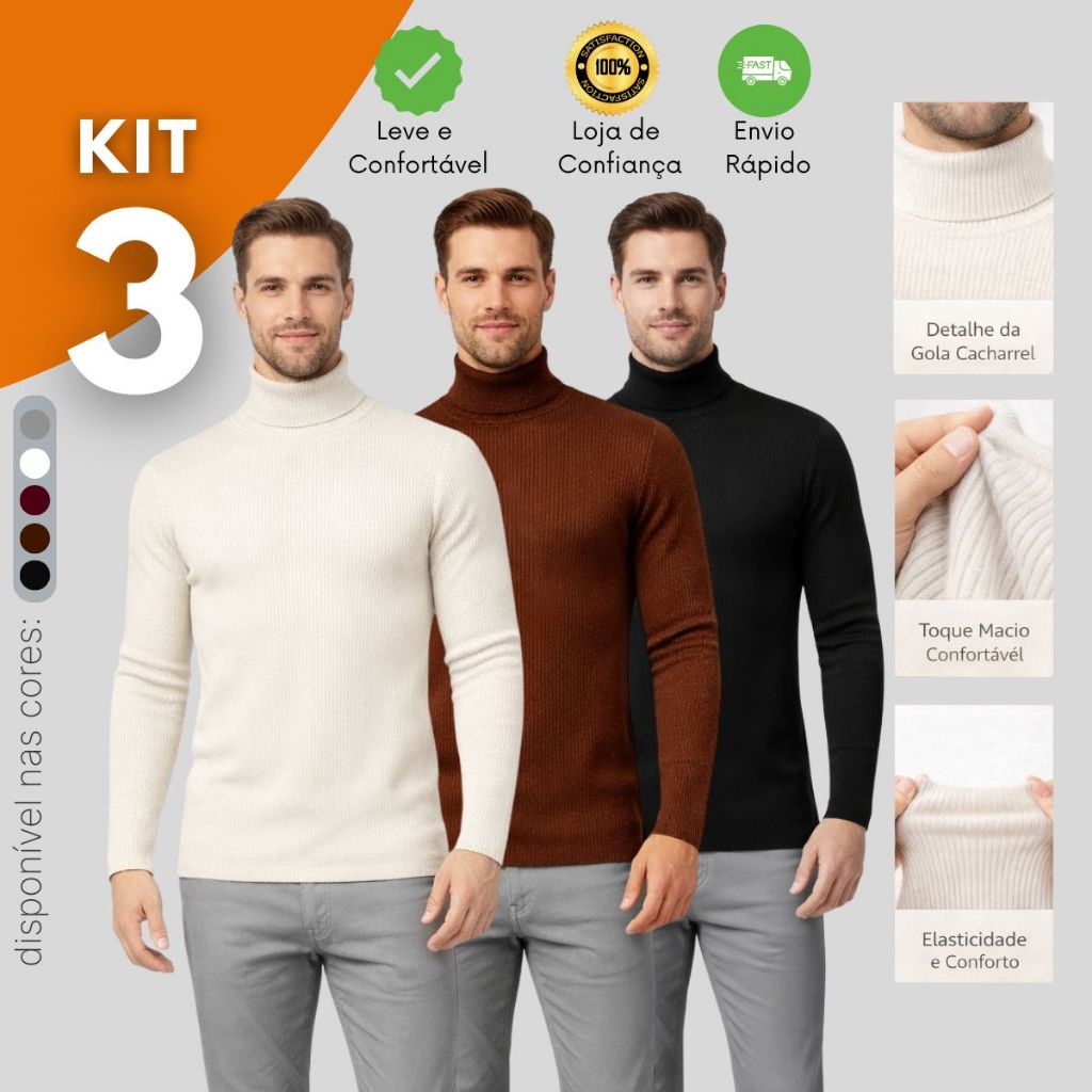 Kit 3 Blusa Cacharrel  Canelada Masculina