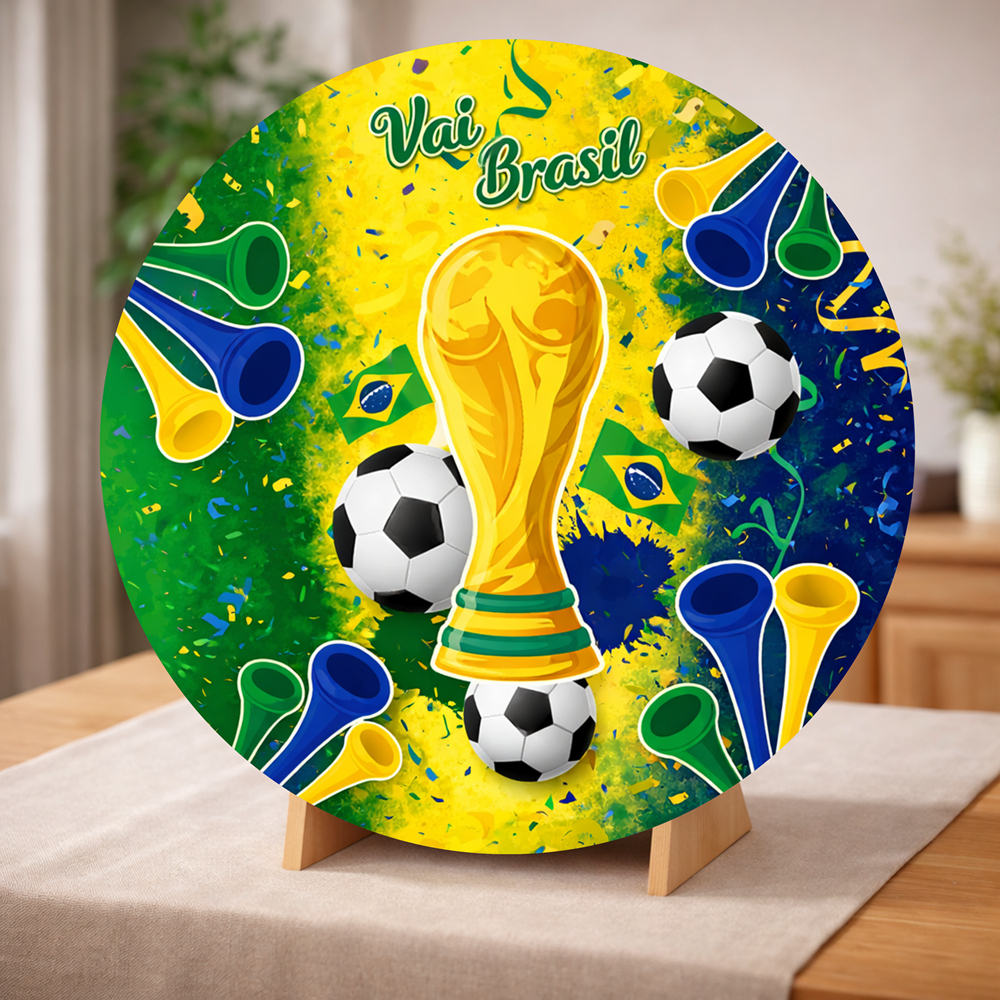 Capa Painel Redondo de Mesa Copa do Mundo Sublimado C/ Elástico 50×50Cm