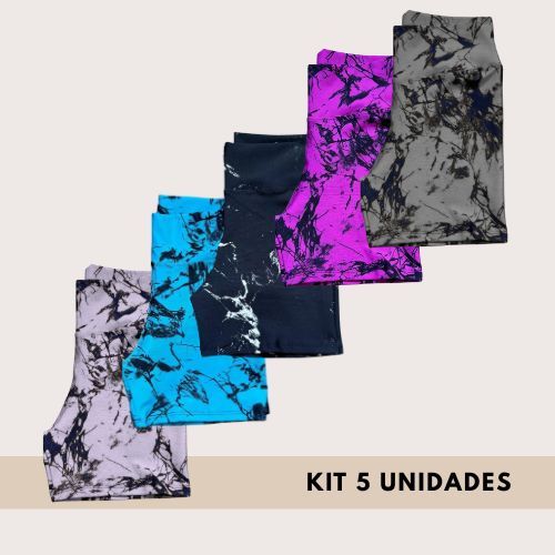 Kit 5 Shorts Fitness Marmorizado Feminino Cintura Alta Academia Premium Tendência