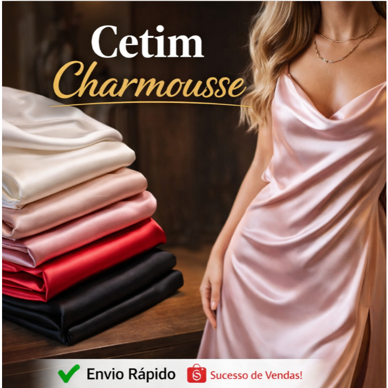 3 Metros Tecido Cetim Charmousse 1,50m Largura Cetim Liso Premium Para Vestidos e Costura
