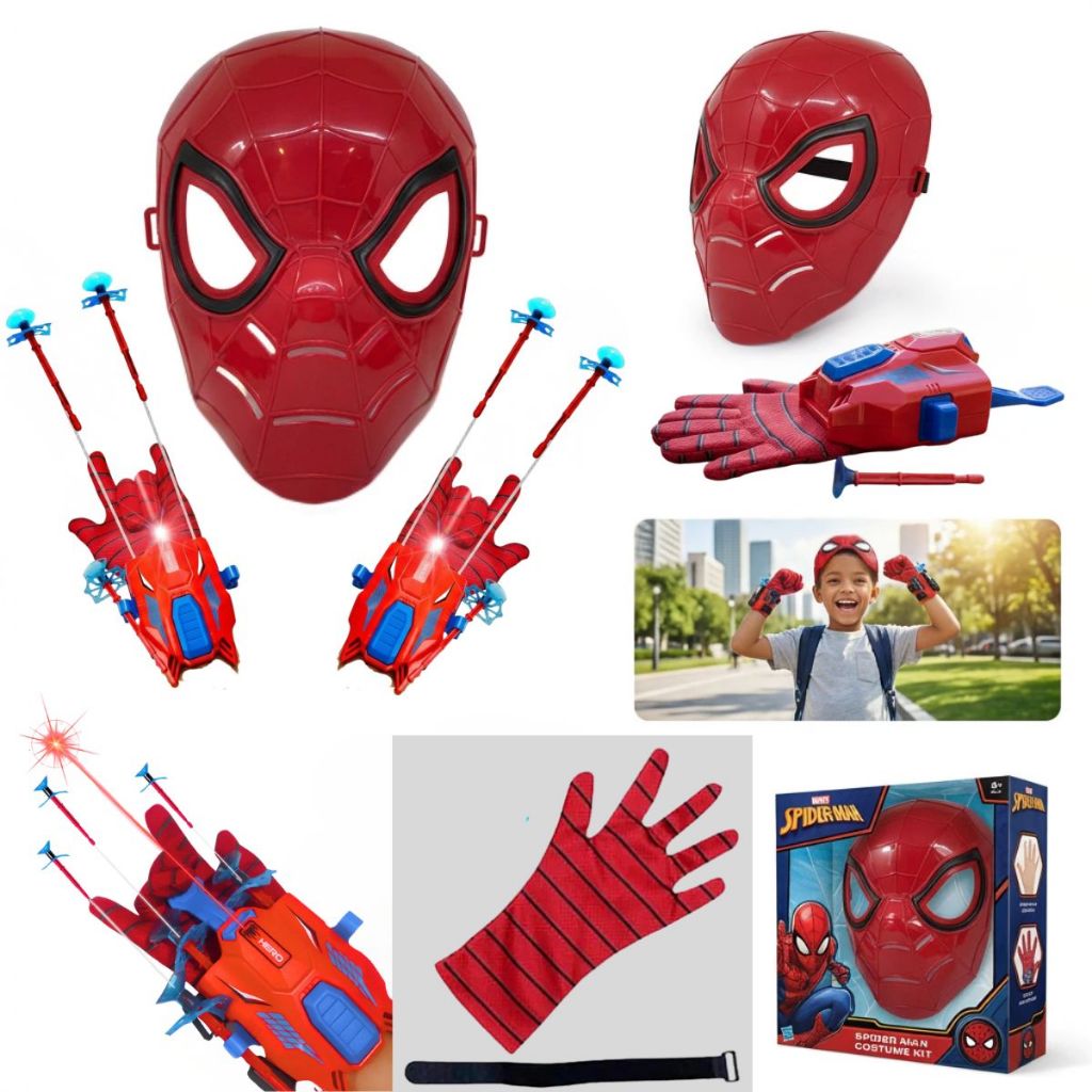 Kit 2 Luva Lançadora de Teia Homem Aranha Brinquedo Infantil Dardo com Ventosa Herói Spider Man