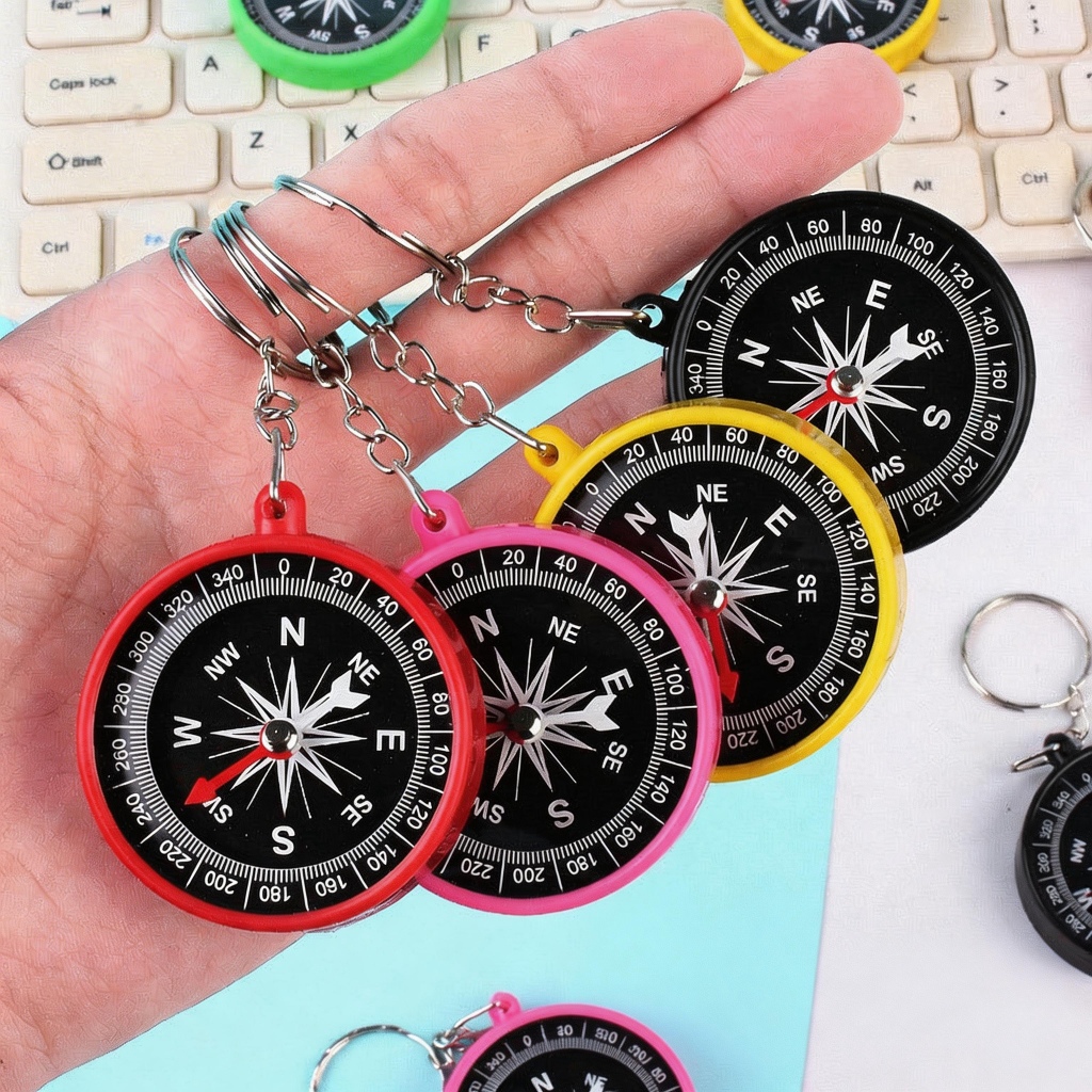 Chaveiro com Mini Bússola Portátil – Acessório Prático de Navegação para Camping, Caminhada e Atividades Outdoor