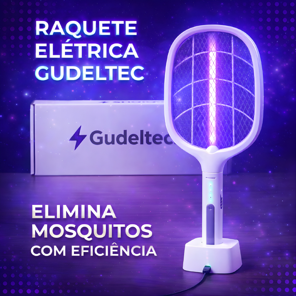 Raquete Elétrica Led Mata Insetos Recarregável Usb Armadilha Uv Luz Roxa
