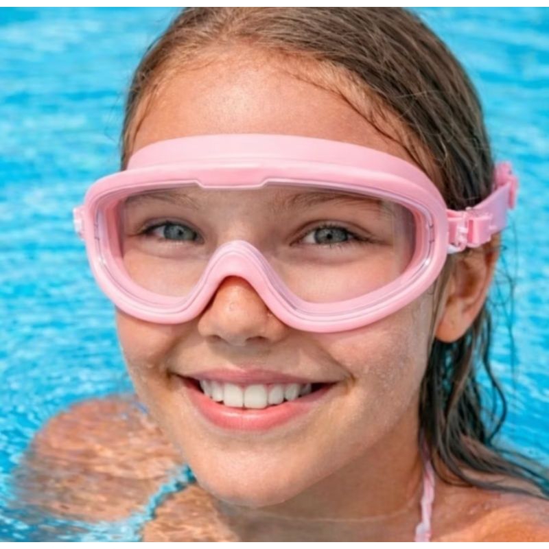 Óculos de natação infantis com proteção UV, adequados para crianças de 3 a 14 anos, disponíveis em diversas cores.