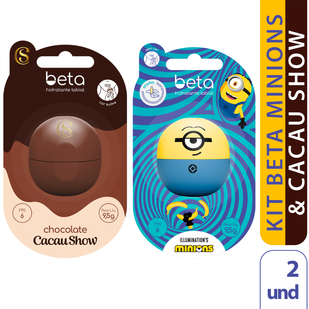 Kit 2 Hidratantes Labiais Beta – Edição Especial Cacau Show e Minions (FPS 6)