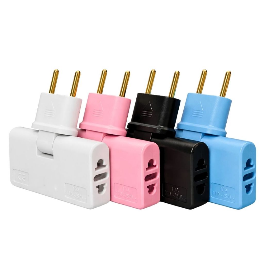 Adaptador Tomada Articulado Dobrável Benjamim 3 Saídas 10A Flexível Bivolt Viagem Pino Universal