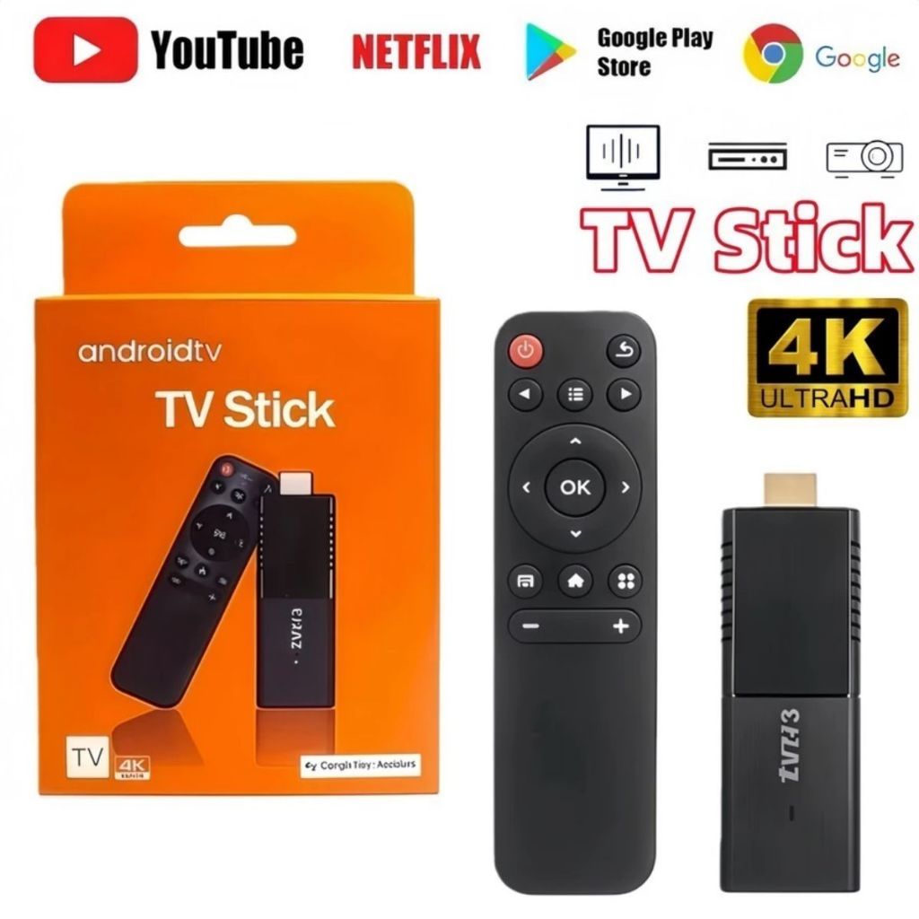 Stick 4K Ultra HD Sistema Android- 128GB+8GB, Controle por Bluetooth, Wi-Fi 5G, HDMI