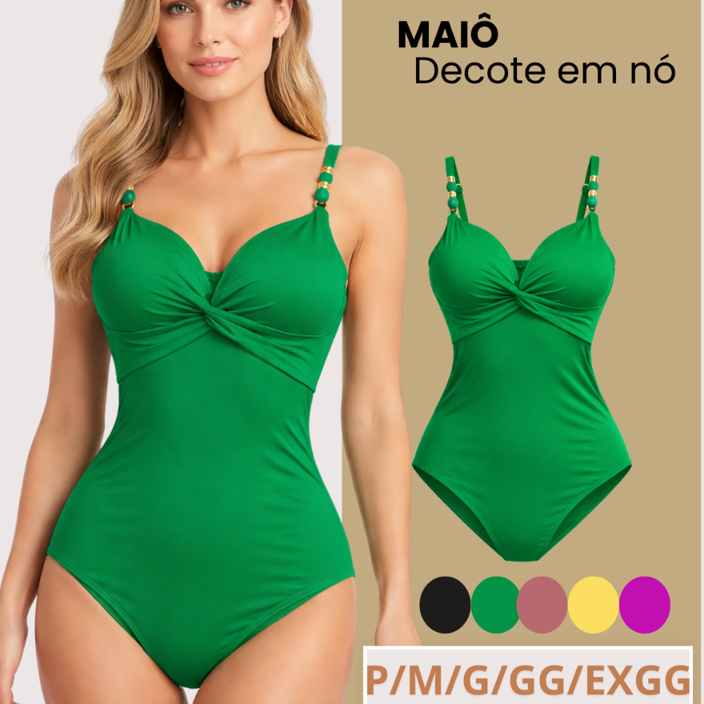 Maiô Feminino Praia Decote Nó Suplex Poliamida Premium Body Comfortável Disfarça Barriga Biquíni