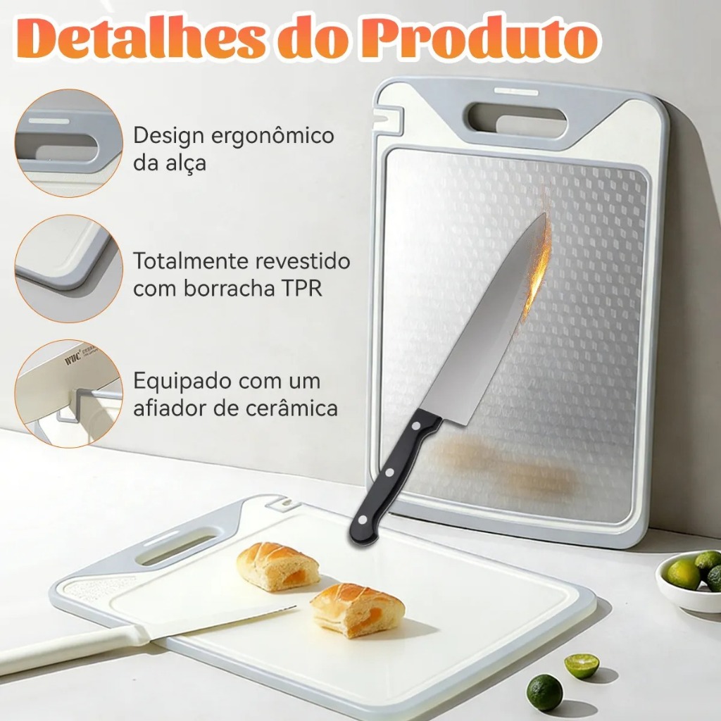 Tábua De Corte Dupla Face 304 De Aço Inoxidável, Antimofo e Antibacteriano, Ferramenta de Cozinha