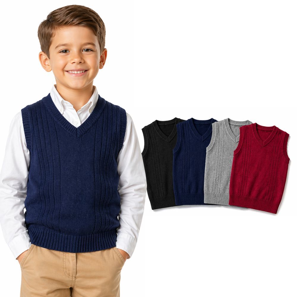 Colete lã Infantil Tricot Premium Masculino 2 à 8 Anos 4 Cores Disponíveis para Menino