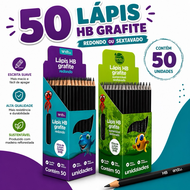 kit 50 Lápis preto HB N:2,lápis de escrever Eco