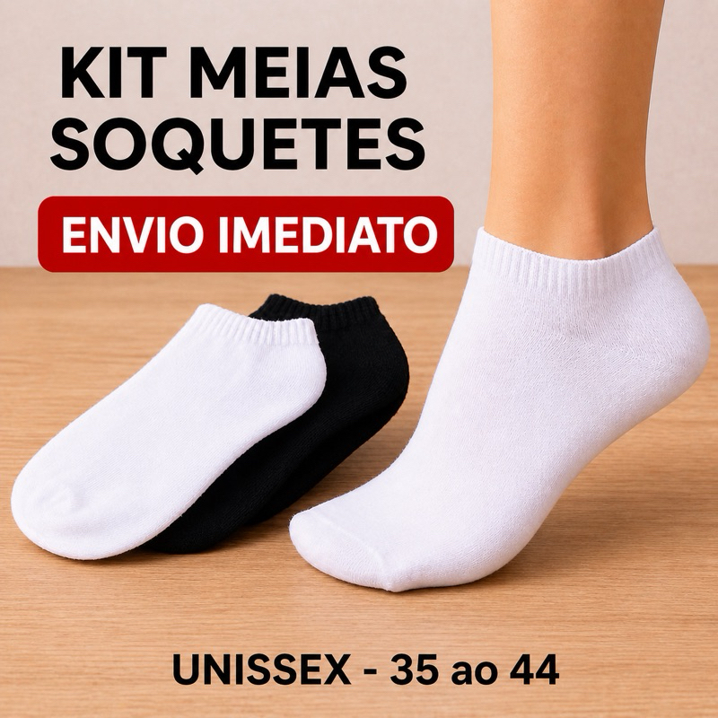 Kit até 12 Pares De Meias Soquete Unissex Feminina Masculina Meia Cano Curto Meia de Algodão