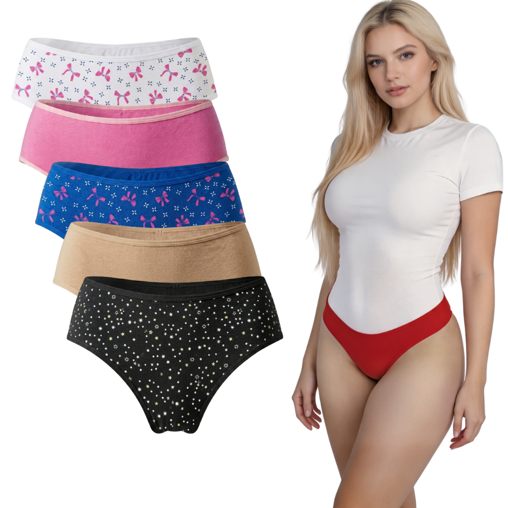 Kit 5 Calcinhas Femininas Adultos Conforto Algodão Cintura Alta Tamanhos Grandes