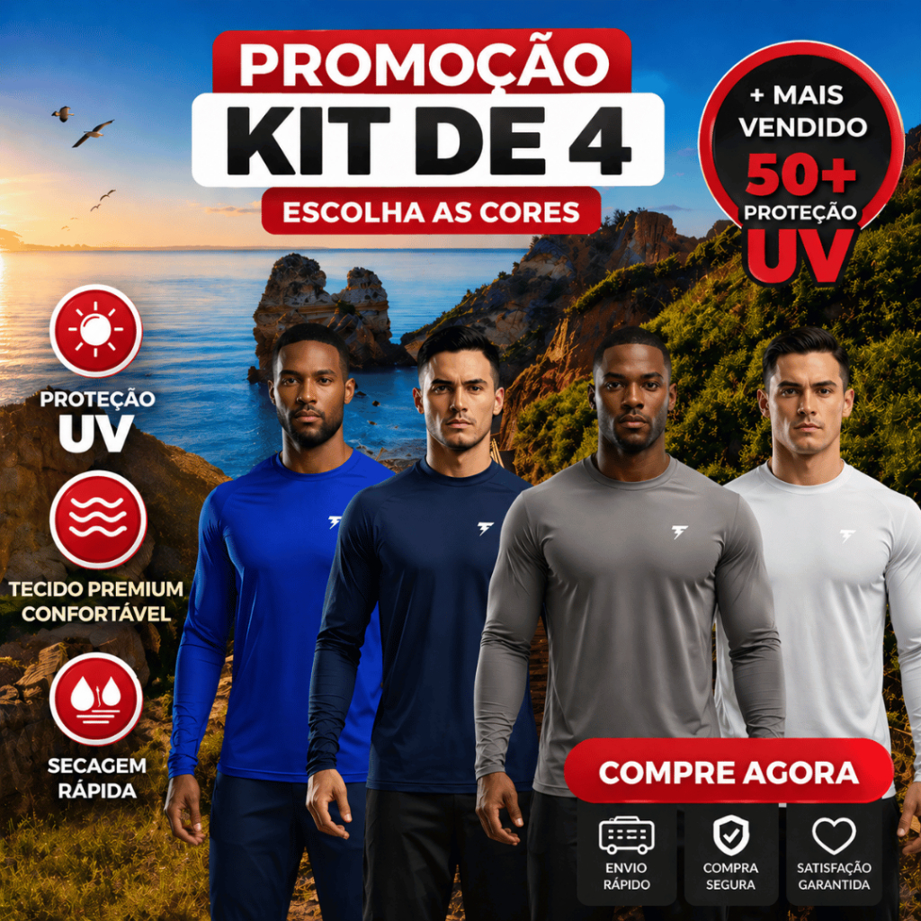 Kit 4 Camisa Térmica Proteção Uv 50+ Segunda Pele Símbolo Refletivo Camiseta Blusa Malha Fria Unissex Manga Longa