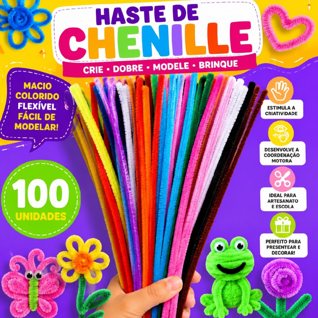 Kit Com 100 Haste De Chenille Limpador De Cachimbo 30 Cm Arame Encapado Para arte Fios Artesanato