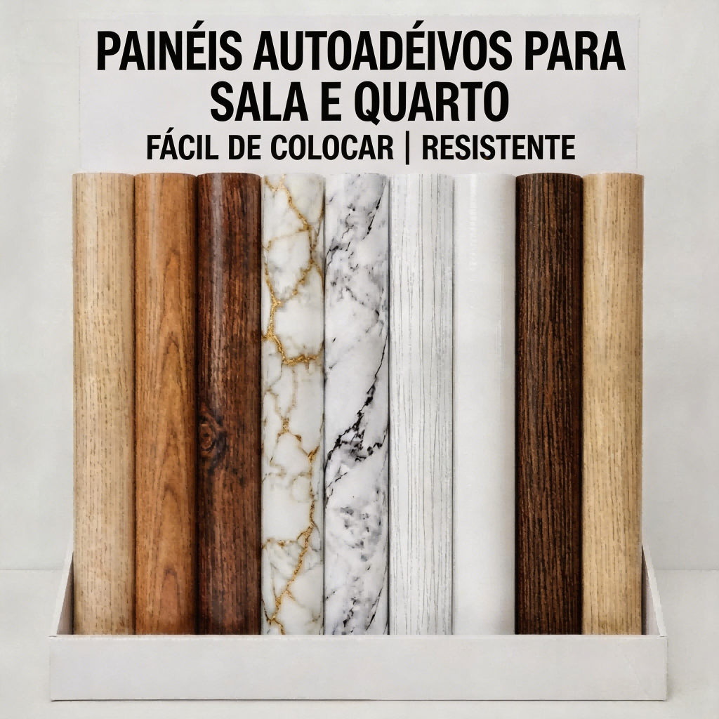 Papel de Parede Madeira e Mármore 3D Autocolante 5m x 45cm Decoração para Quarto e Sala