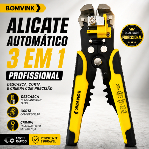 Alicate Decapador de Fios Automático 3 em 1 Bomvink BOM1702 Profissional Corte e Crimpagem