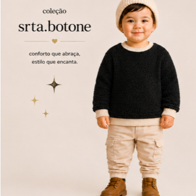 Blusa Infantil Pelúcia Manga Longa Preta moda kids**&