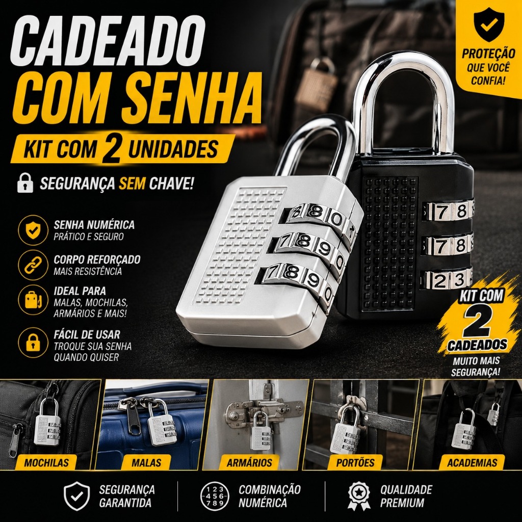 Kit 2 Cadeados Com Código de combinação Número Proteção