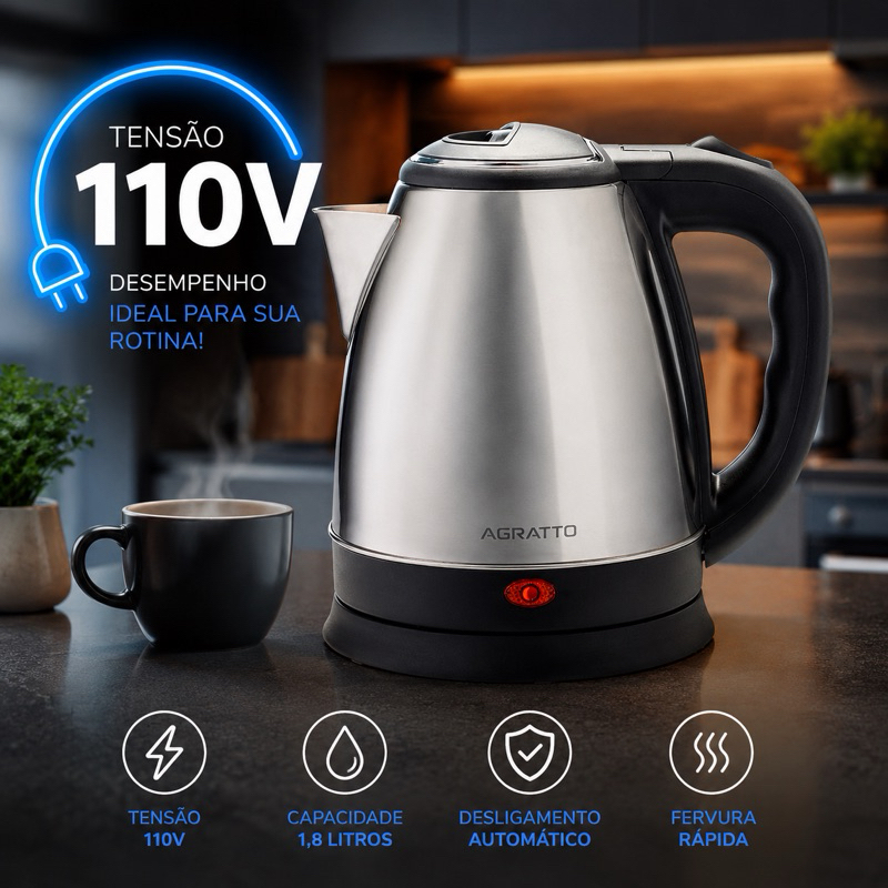 Chaleira Eletrica Inox 110V 1,8 Litros