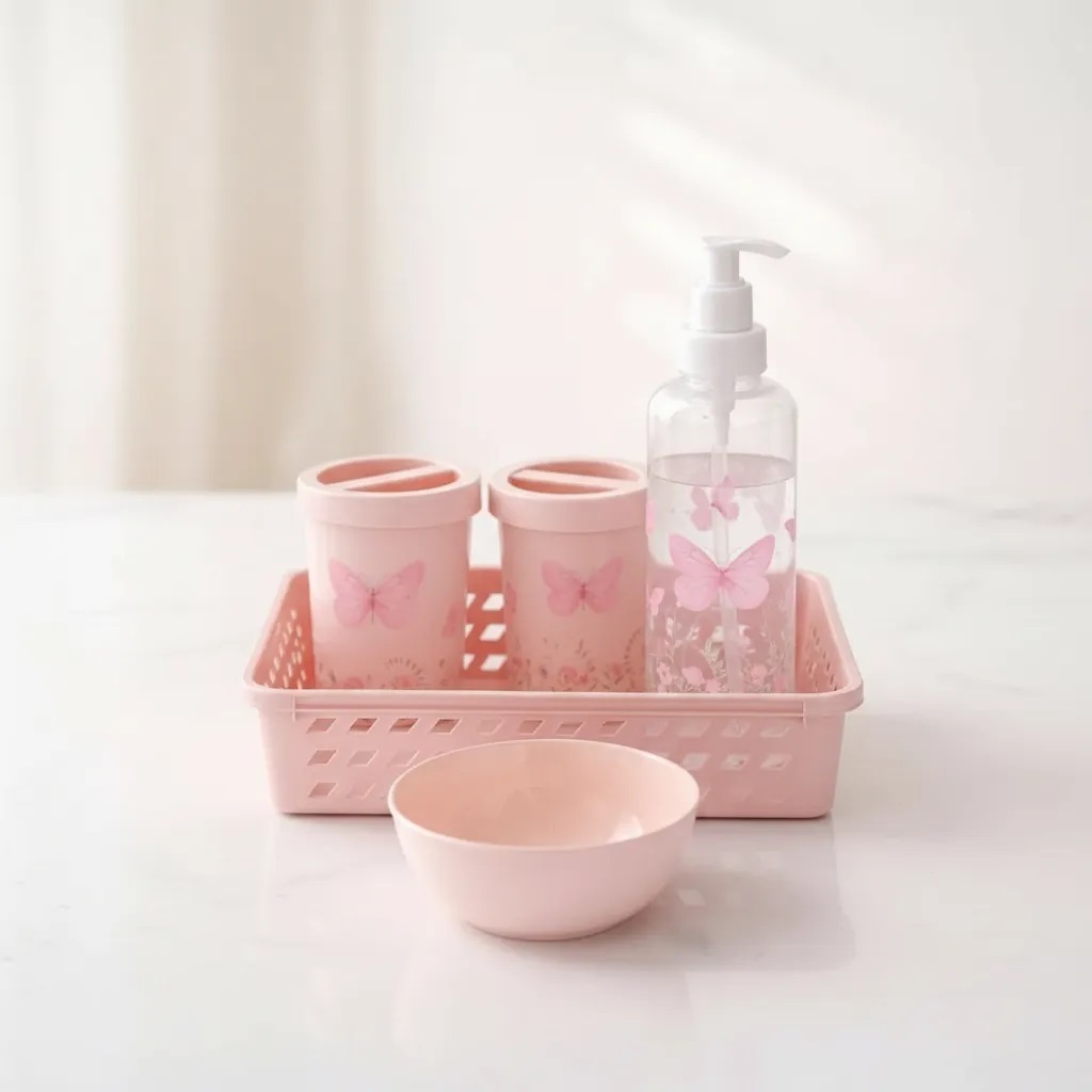 Kit Higiene Plasutil 5 Peças Borboleta /ROSA
