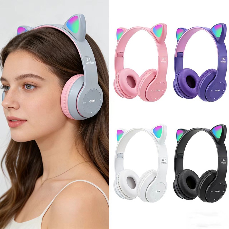 Fone Orelha De Gatinho Gato Headphone Led Sem Fio Smartphone Geek Gamer Gatinho -X2
