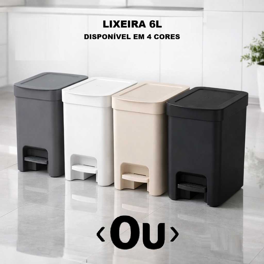 Lixeira com Pedal 6L OU Trium – Compacta, Moderna para Banheiro e Cozinha