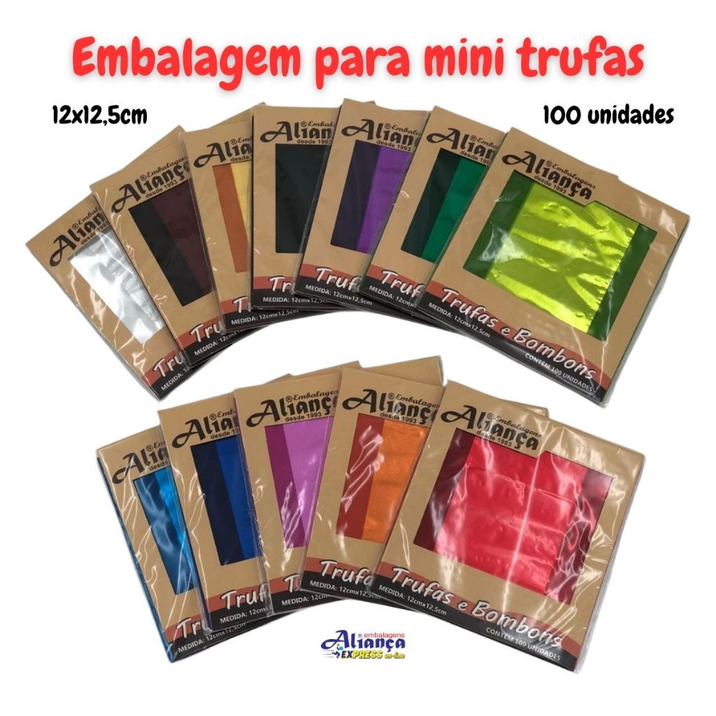 100 Embalagem para Mini Trufa 12x12,5cm embalagem para doces e bombons