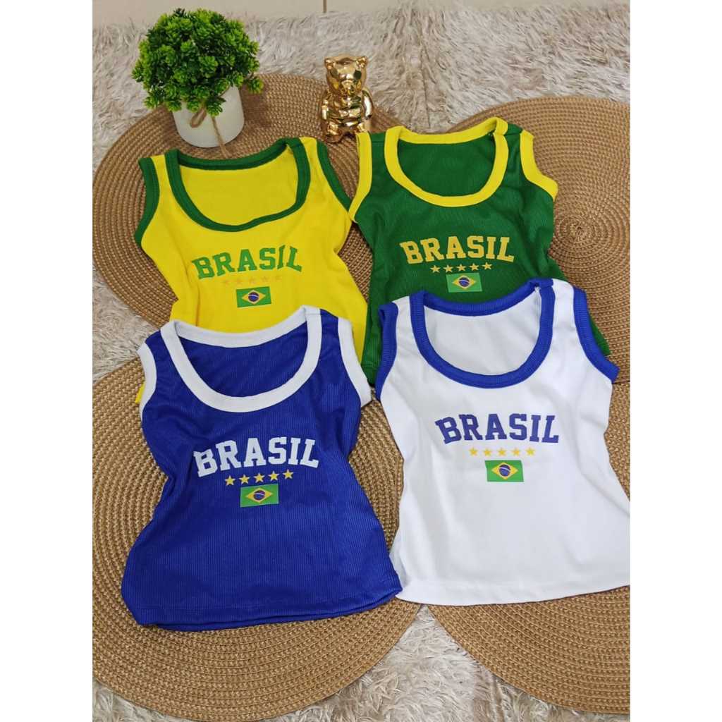 Blusinha Regata Brasil Infantil Torcida Baby e Kids - Várias Cores