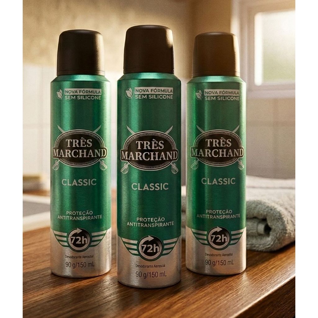 Desodorante 150 Ml Kit 3 Aerossol Classic Très Marchand 72h