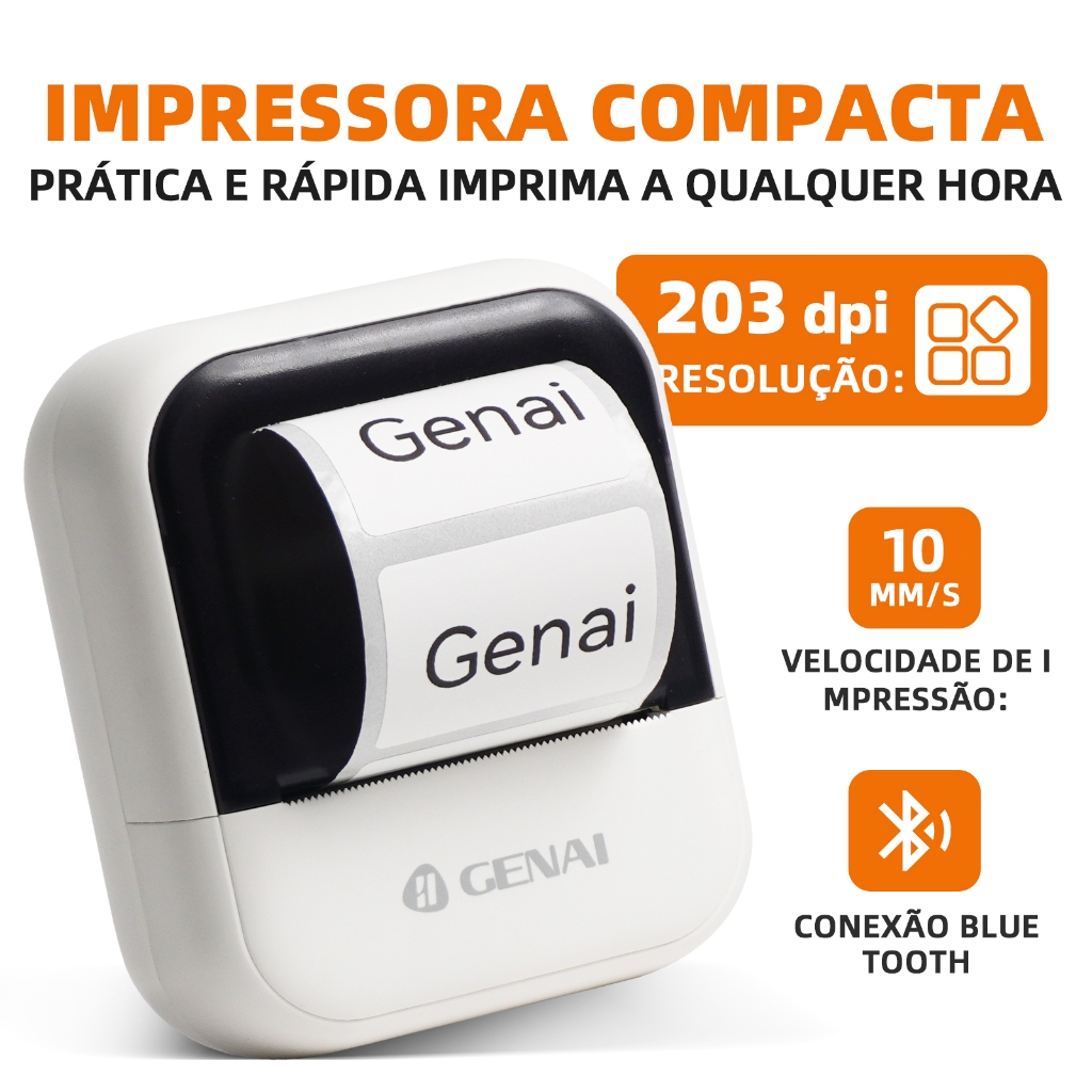 GENAI Mini Impressora de Etiquetas Portátil Bluetooth,Multifuncional para Etiquetas e Tatuagens Temporárias