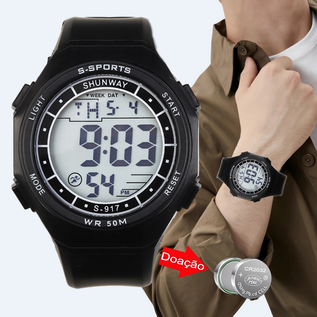 Relógio Masculino Digital À Prova D'água Estilo Militar e Esportivo Original Eletrônico Com 2 pilhas