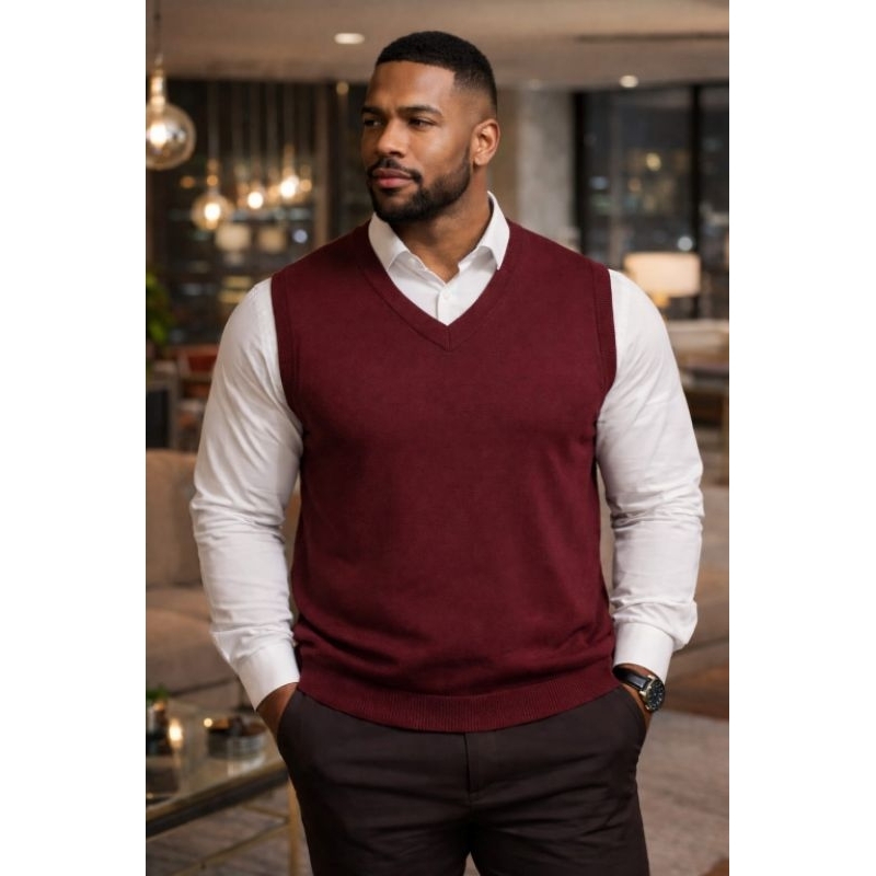 Colete Masculino Pullover - Tricot Premium - Atemporal - Decote V - sem manga - macio e confortável Colete Clássico