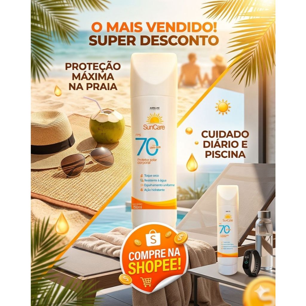 Protetor Solar Corporal FPS 70 150ml Toque Seco Alta Proteção UVA UVB Resistente à Água