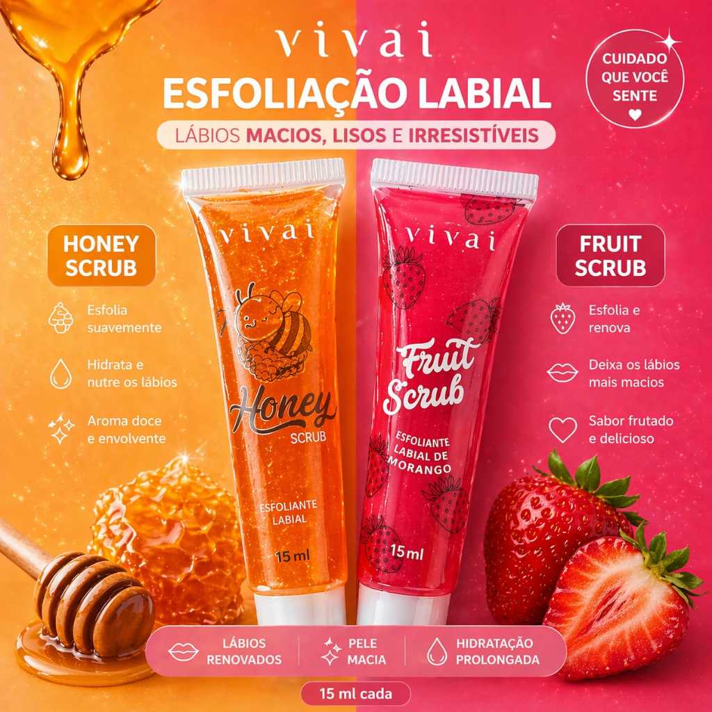 Esfoliante de Morango Vivai 🍓 Remove Pele Morta + Hidratação Imediata 15 g