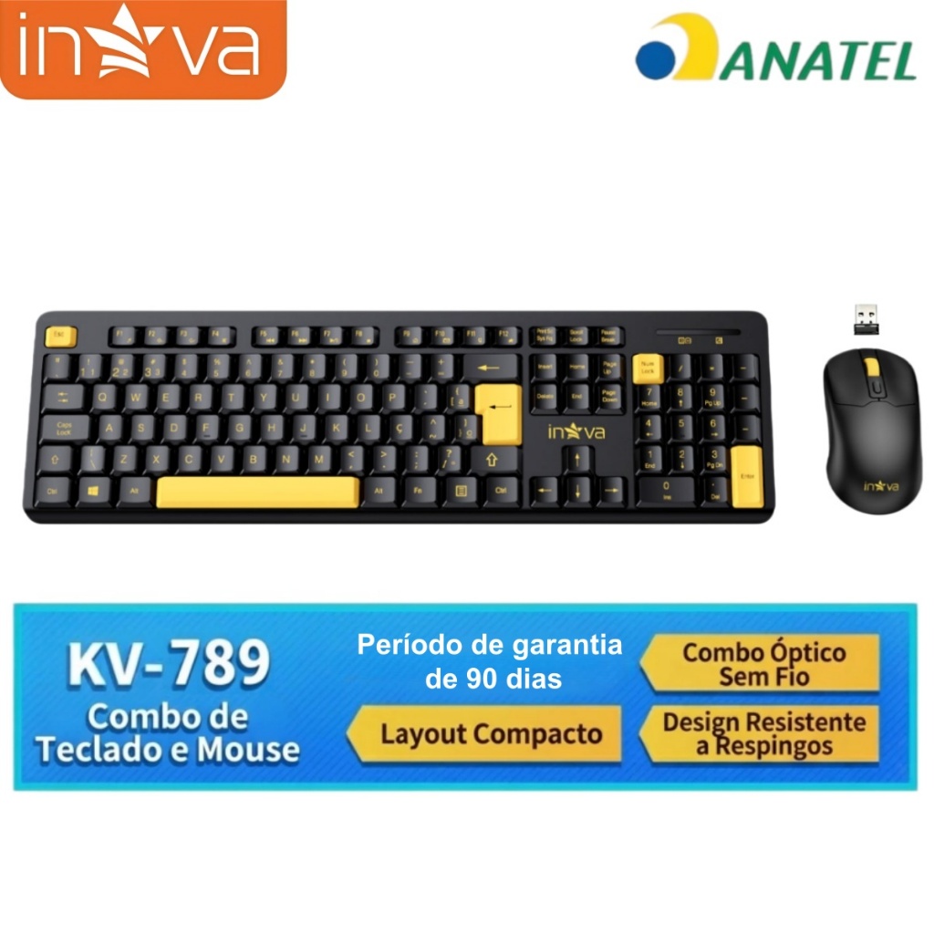 INOVA Kit Teclado Mouse Sem Fio Ergonômico | Baixo Atraso, Longa Vida Útil, Ruído Zero