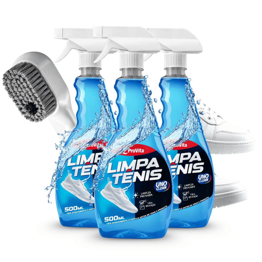 Kit 3 Limpa Tênis + Escova Spray Premium Espuma Provita 500ml Remove Sujeira Pesada Calçado Branco