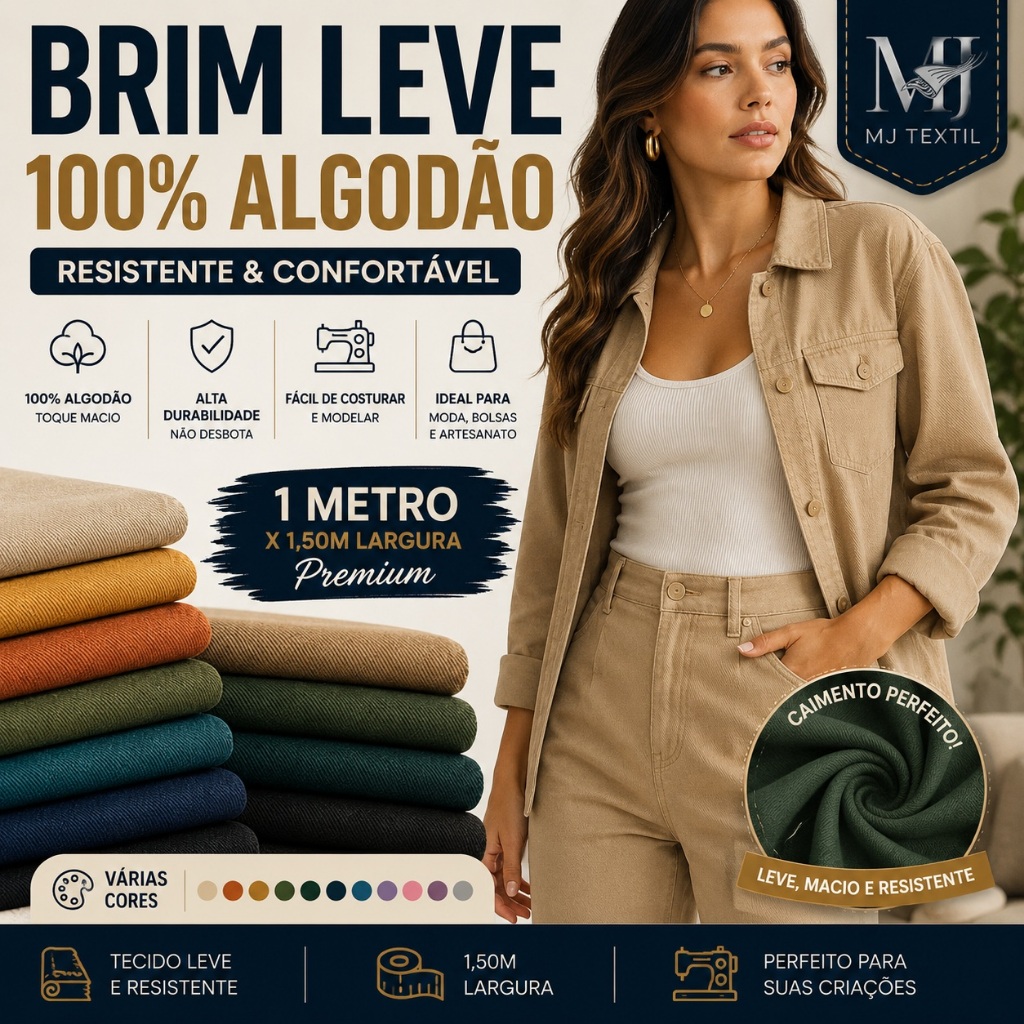 Tecido Brim Leve Premium 1 Metro – 100% Algodão | Toque Macio e Alta Durabilidade