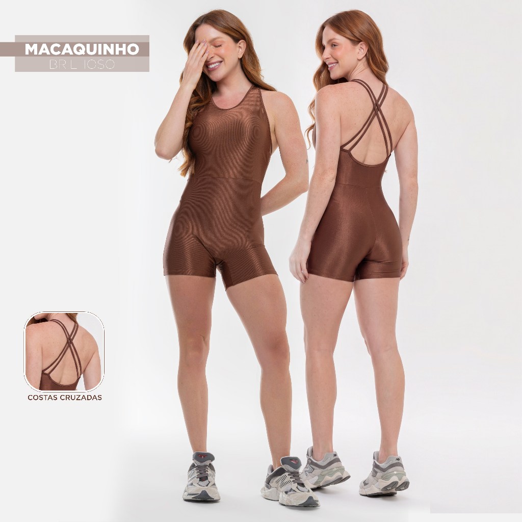 Macaquinho Fitness Feminino Brilhoso Trilobal Canelado - Academia, Treino, Corrida e Conforto