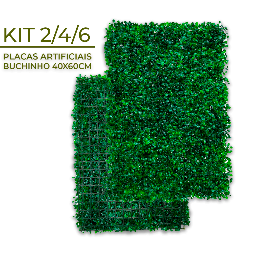 Kit 2/4/6 Placas Buchinhos 40x60 Grama Artificial Jardim Vertical Parede Verde decoração Muro inglês