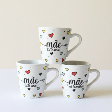 Kit Jogo Caneca Mãe Faixa 120ml Porcelana Personalizada café, Chá Xícara Mãe Faixa